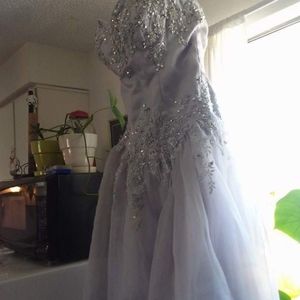 Beautiful Strapless Sweetheart Shimmery Silver Color Wedding Dress